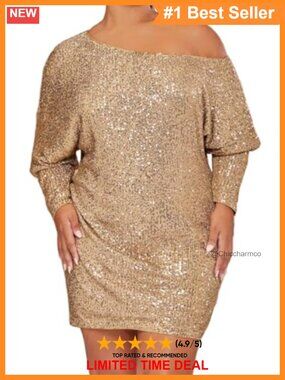 Asymmetrical Neck One Shoulder Sequin Party Dress Long Batwing Sleeve Fit Flare